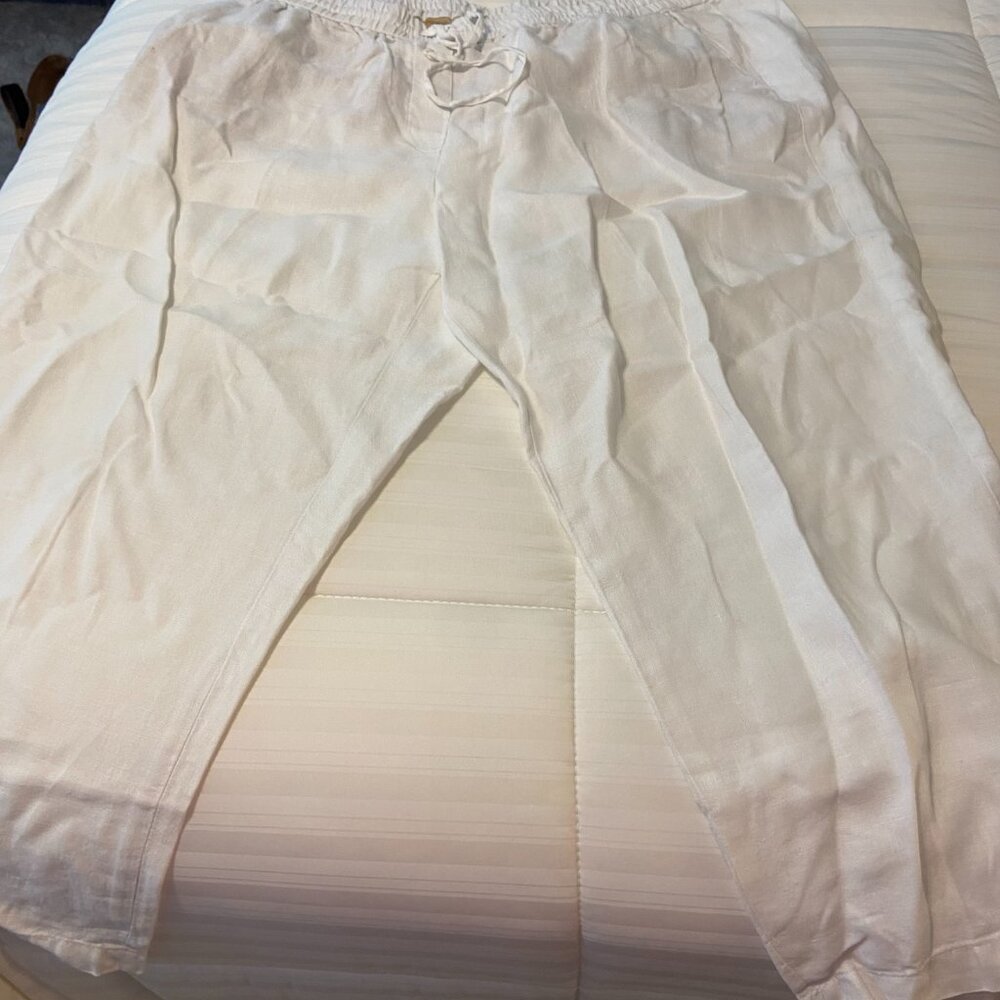 Talbots women plus White Linen pants pull on size 16